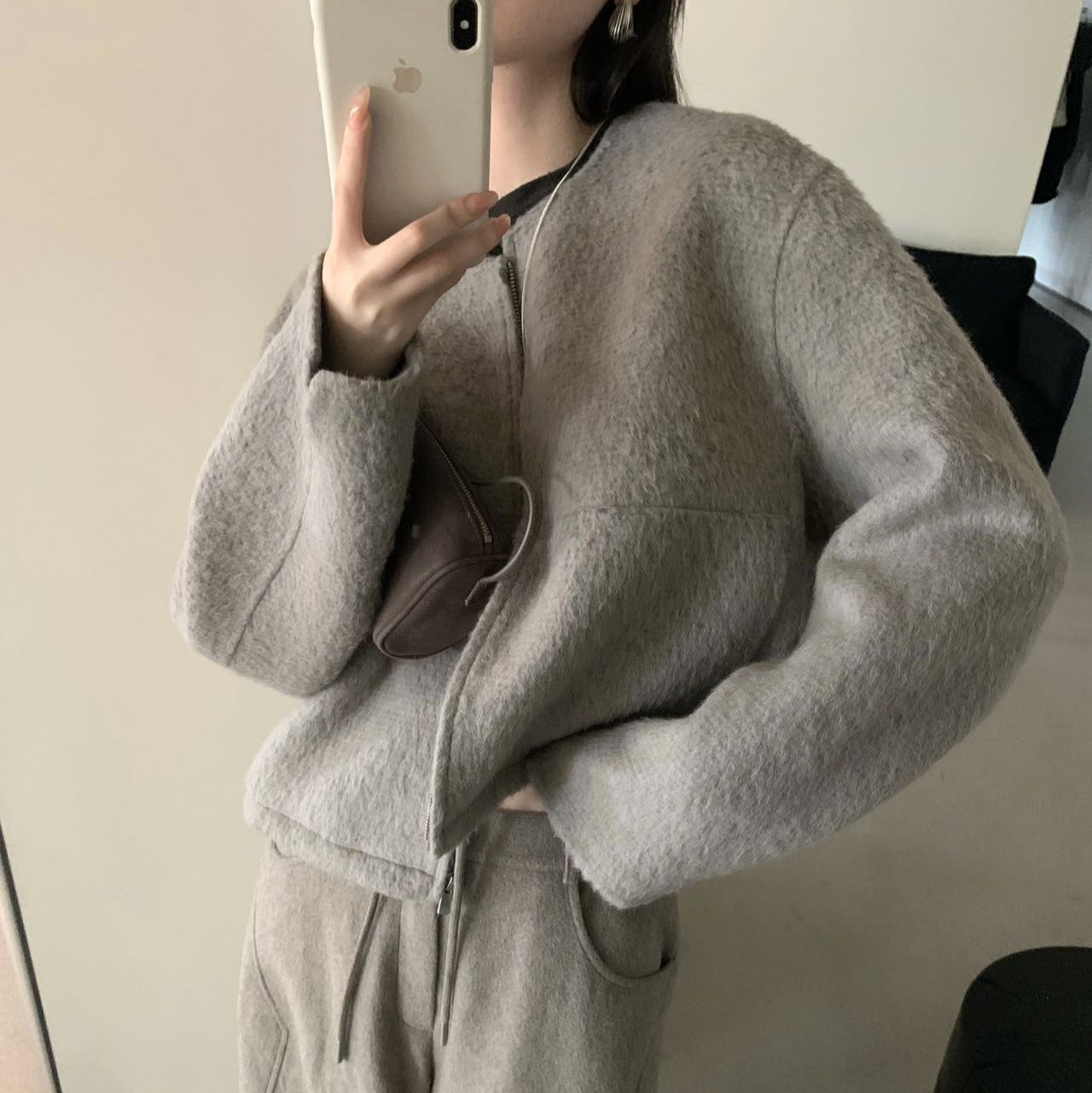 【苏力羊驼毛】冬季纯色百搭羊驼毛大衣外套 5239