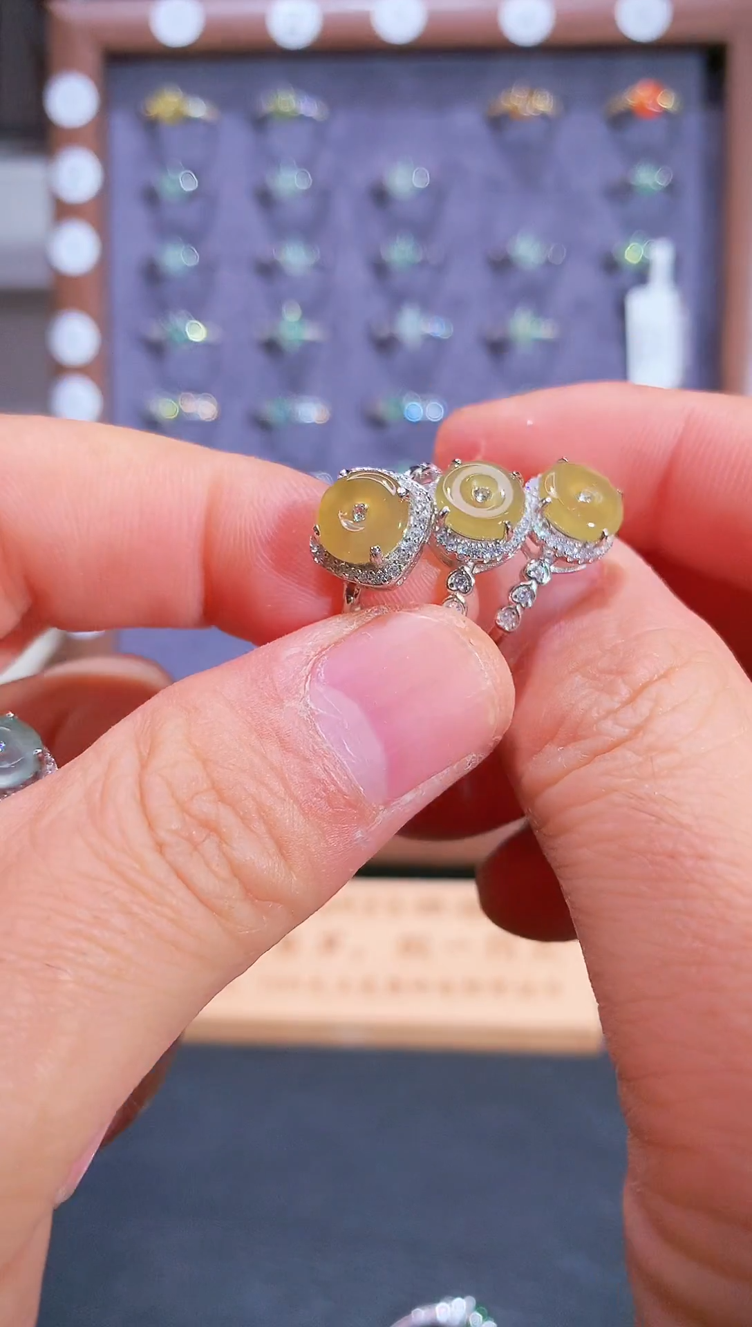 银S925镶嵌戒指翡翠好*S925银镶翡翠平安扣女饰品