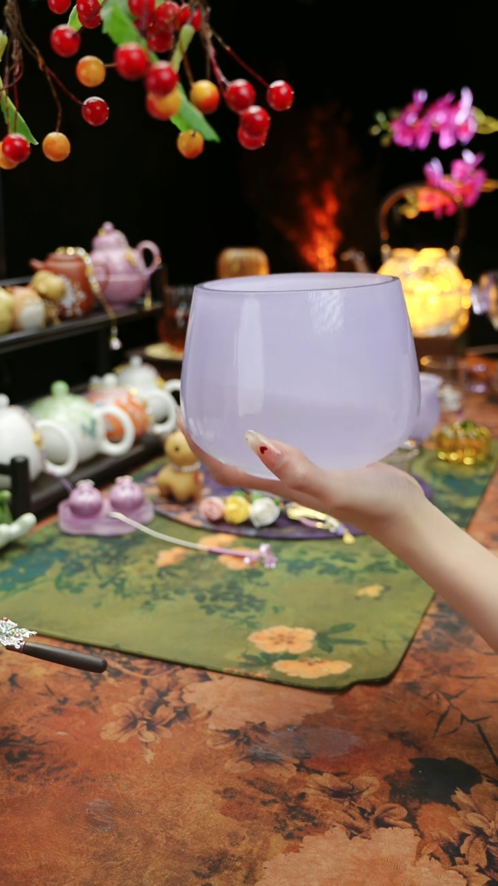 【闪购商品】紫色水晶玻璃茶渣缸建水