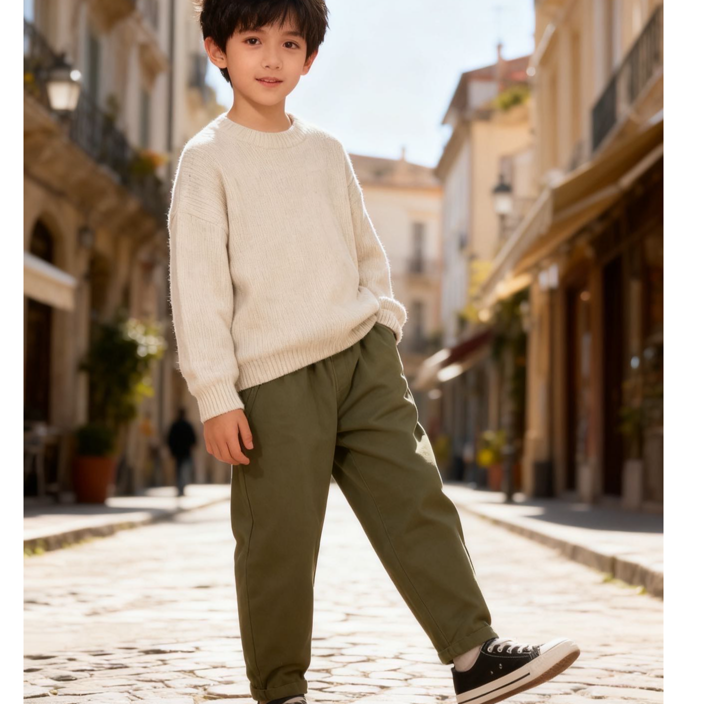 19564高端专享儿童冬季加绒休闲裤军绿