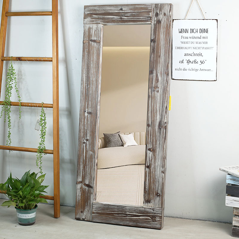 新中式复古/怀旧穿衣镜落地衣帽架衣柜房间创意做旧纯实木全身镜