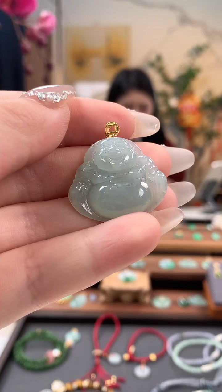 【闪购商品】翡翠吊坠(不含链)18K金镶嵌佛公