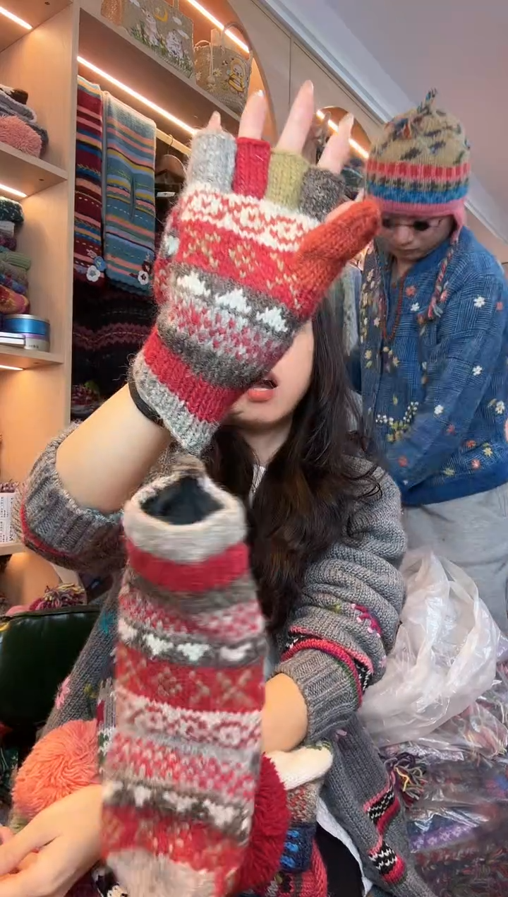 绵羊毛纯手工明星同款手套