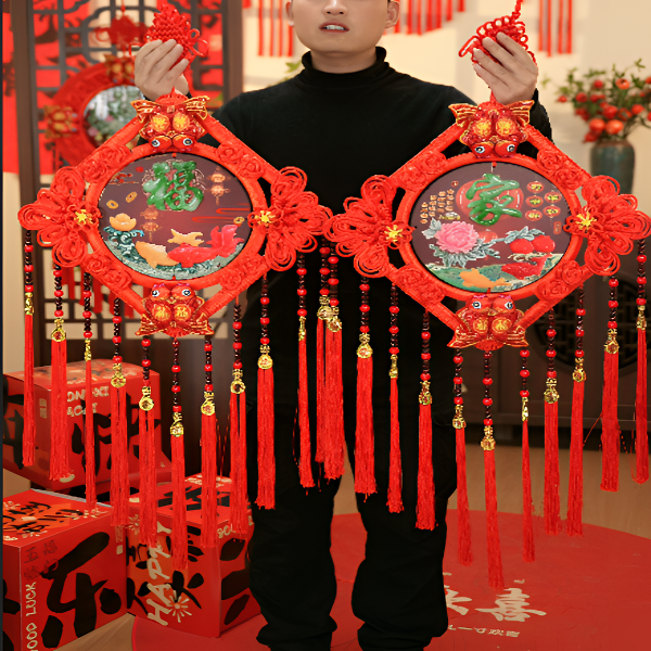 超大号朱砂凤尾花菱形桃木玉雕高档中国结春节 家装 送礼办喜可挂