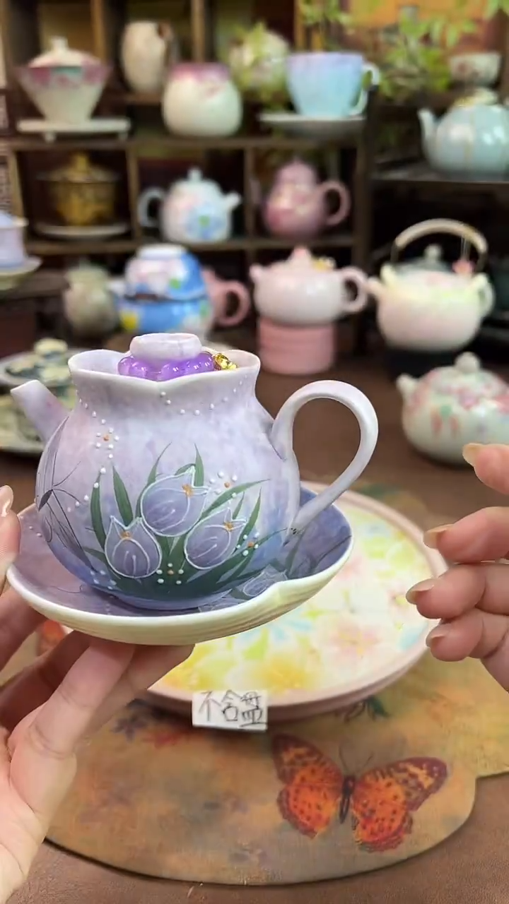 手工手绘 花苞壶+壶承