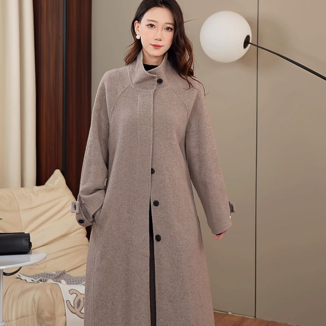 【DY004】HUIHUI. 韩国双面羊毛大衣单排扣长款女外套厚