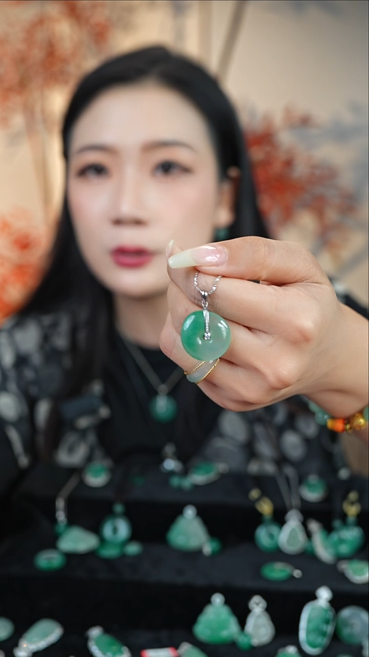 吊坠(不含链)合金石英质玉（非洲翠）平安扣