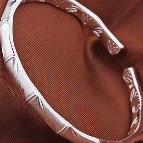 YZ001 竹节银饰手镯 开口实心简约款 无礼盒