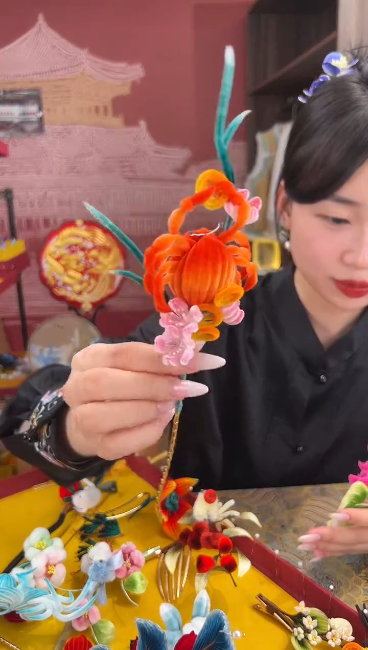 【闪购商品】刺绣非遗绒花（发饰）