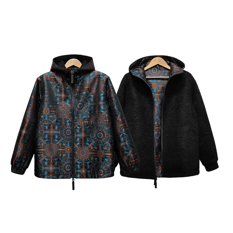 [自然而然]宋锦织锦缎桑蚕丝绵羊毛双面穿冬款连帽外套WT51032