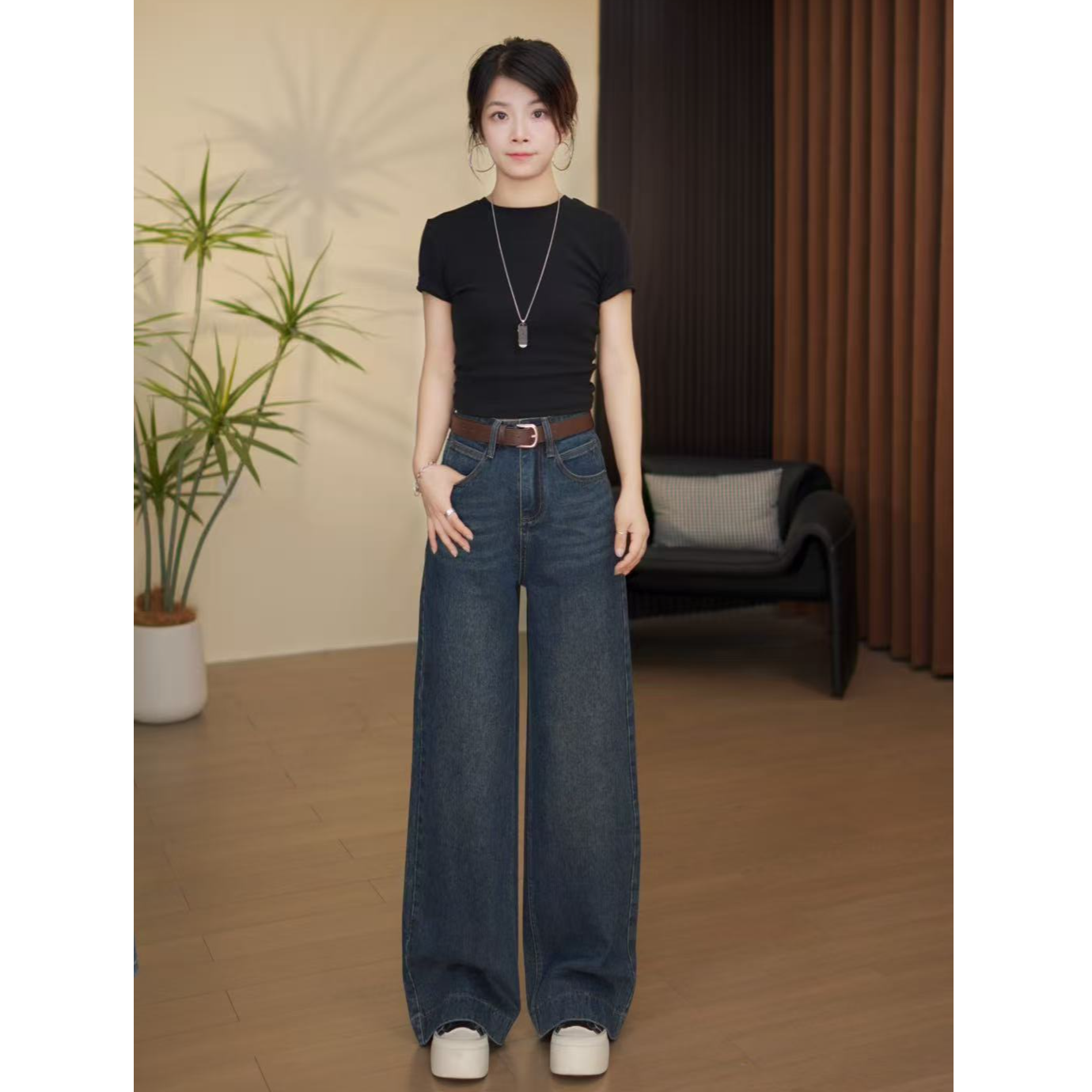 【D·M】‘送腰带’早秋新款高腰A版阔腿牛仔裤2025百搭显瘦拖地长裤