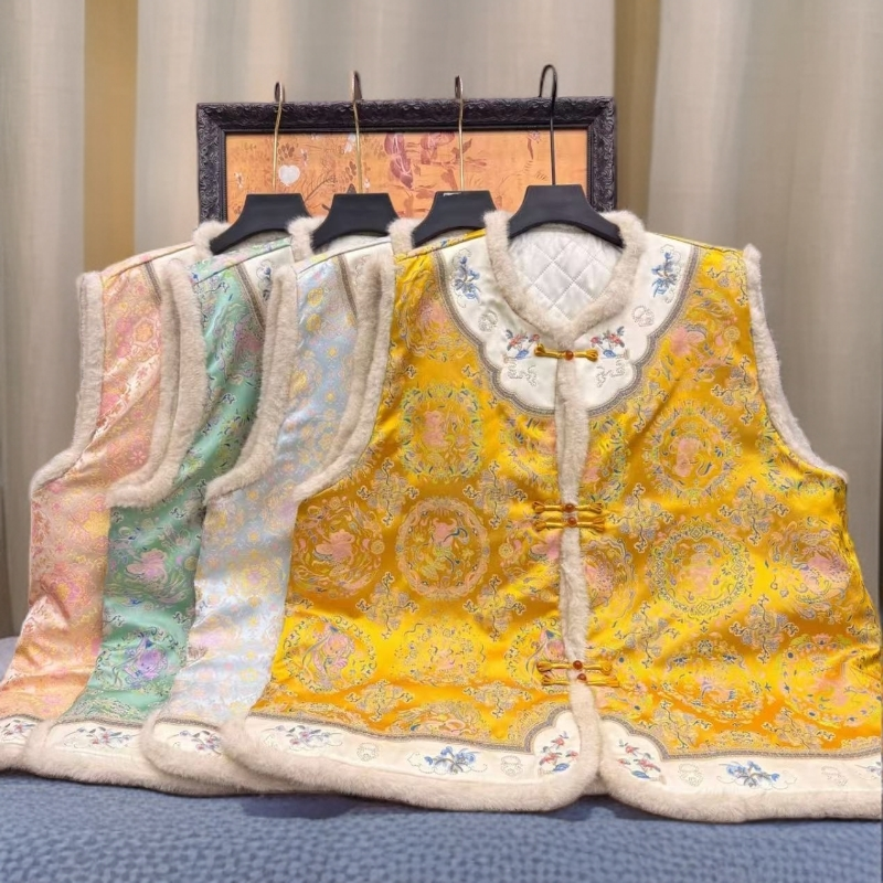 胖小旭《粉金宝相》大码云肩加棉加厚25新中式国风提花女士百搭马甲