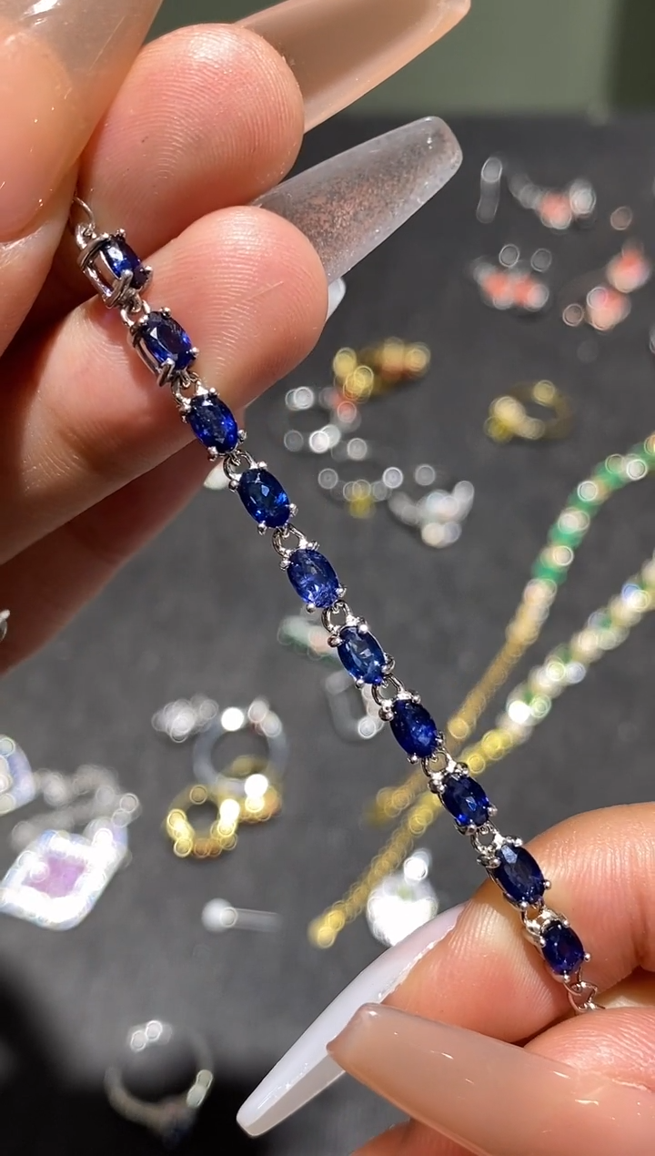 手链蓝宝石银S925镶嵌手链