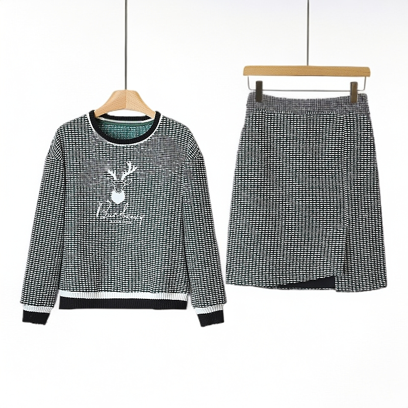 【开播福利】印花圆领上衣开叉包臀半身裙时尚套装#ZYX28T004