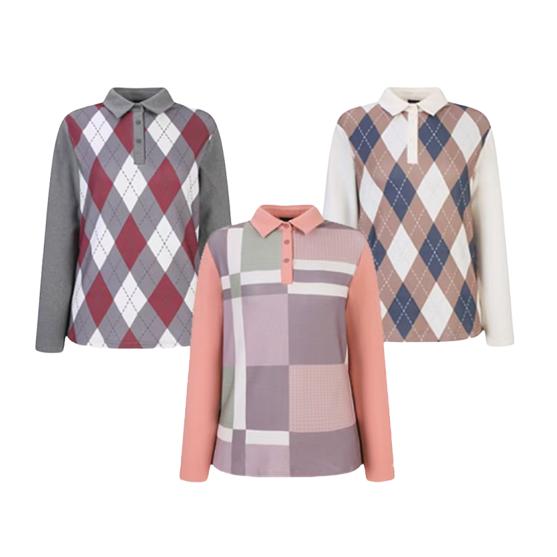 韩国OPT品牌女款德绒翻领立领印花长袖休闲假两件秋冬打底衫时尚