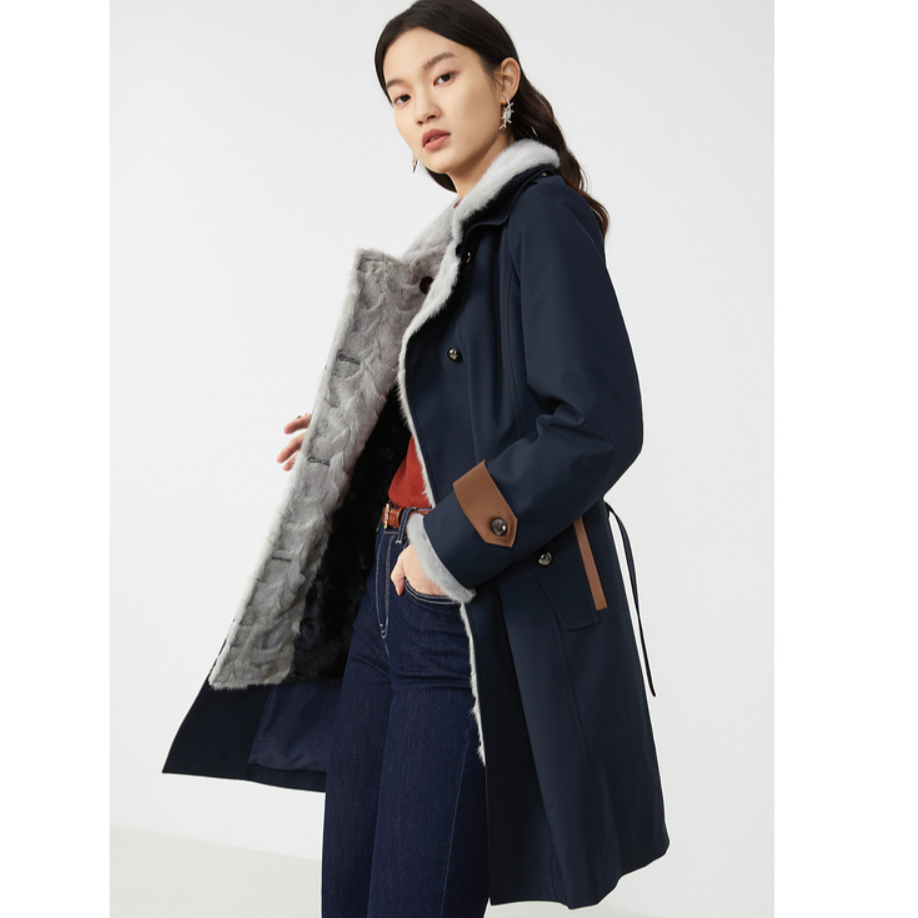 YINER音儿冬季防风方领时尚百搭加厚保暖中长款外套8C65509266