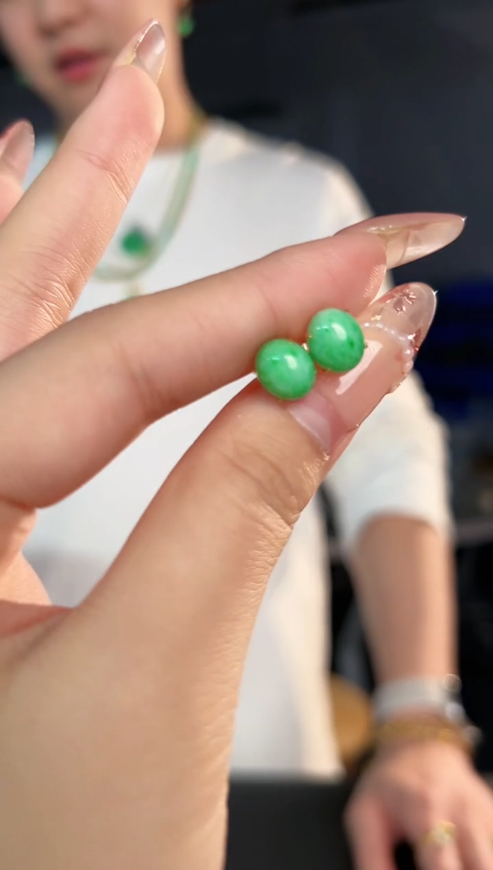 【闪购商品】翡翠耳饰18K金镶嵌缅料A货/支持复检/一对