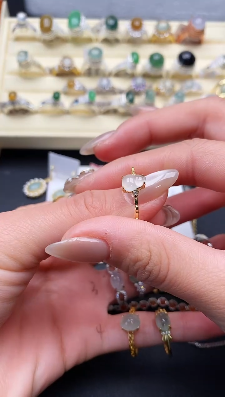 【闪购商品】翡翠戒指银S925镶嵌缅甸天然A货翡翠222  3-6