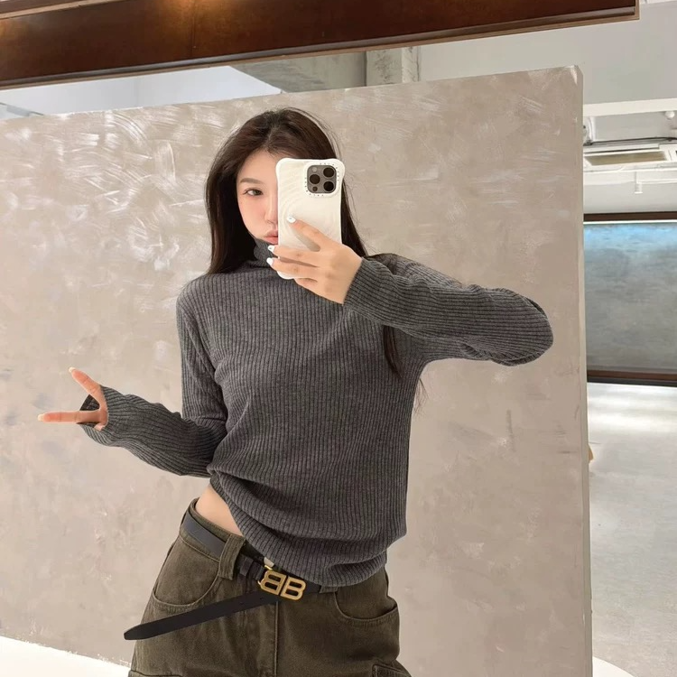 女套头毛针织衫半高领上衣法式复古女针织打底衫时尚