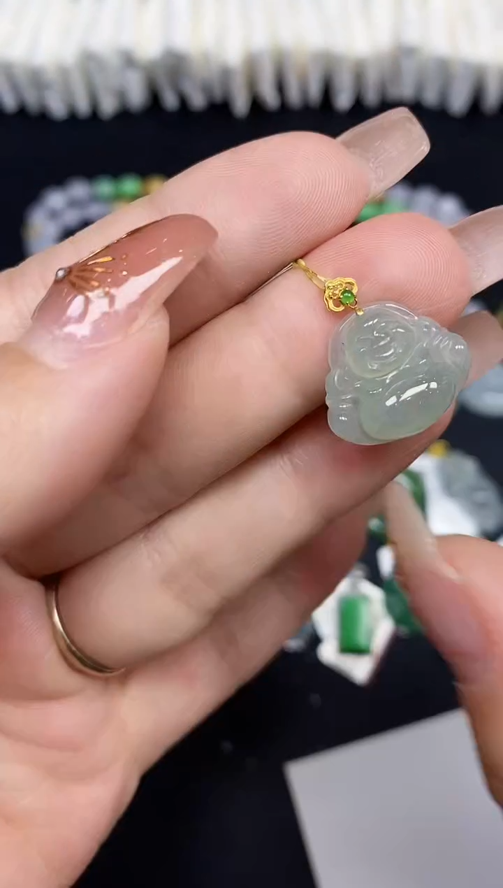 吊坠(不含链)18K金镶嵌翡翠༺****铺佛公18K金扣镶嵌@@CMT
