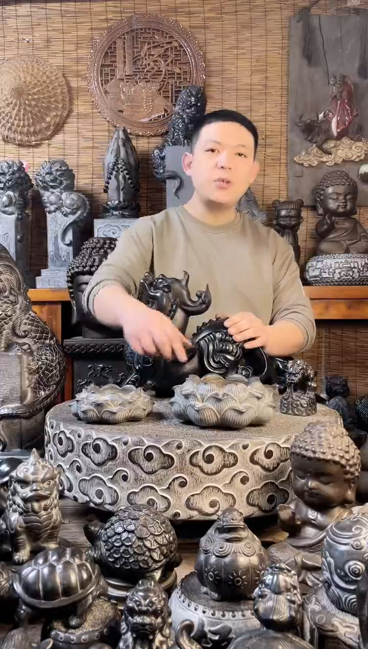 【闪购商品】20莲花盆天然青石雕刻