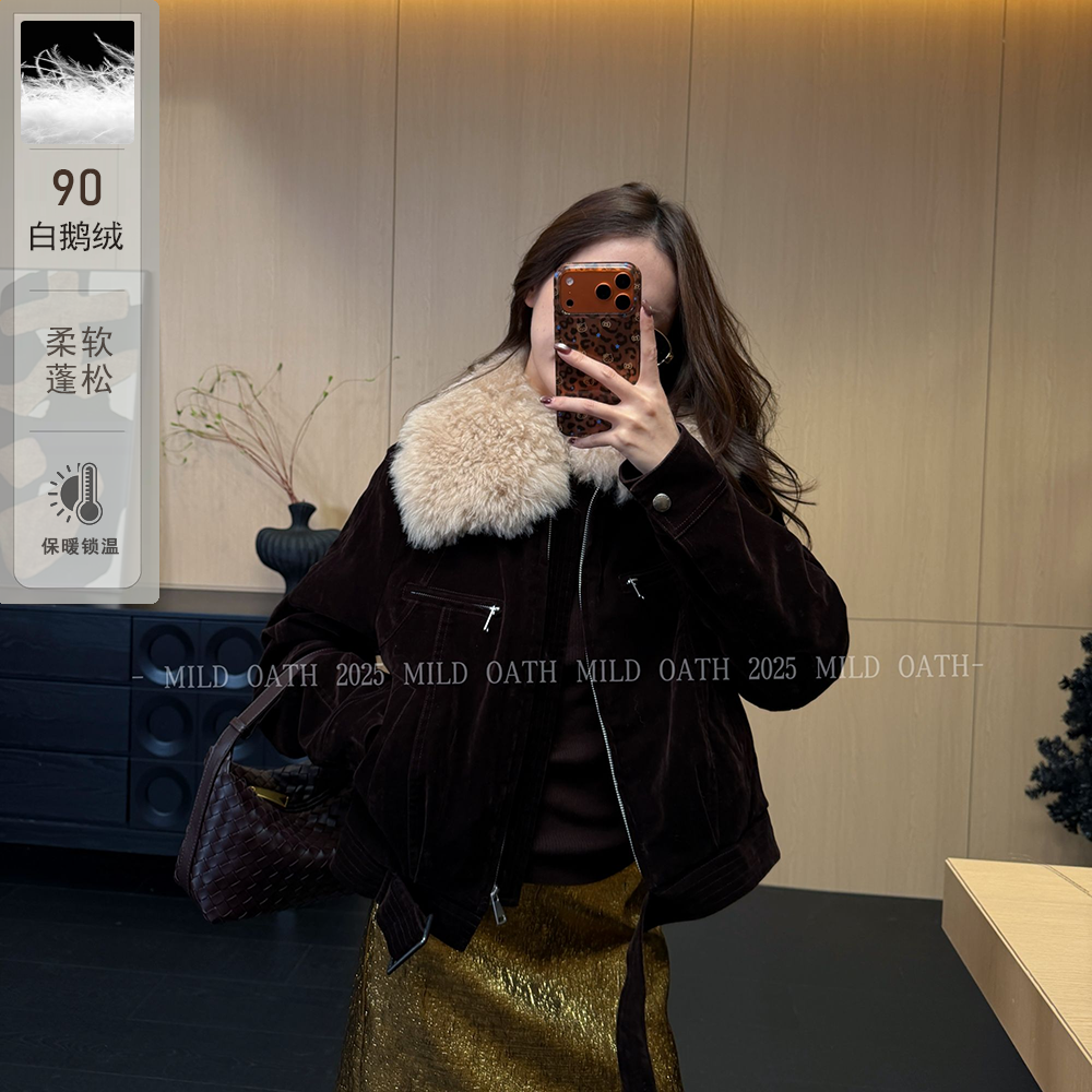 MILD OATH【旷野游踪】冬新款复古老钱毛领女短款派克鹅绒服
