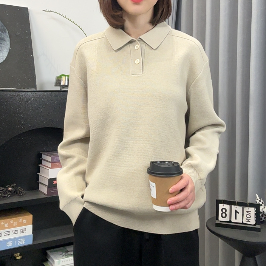 2025秋冬新款翻领针织衫秋冬男士复古宽松毛衣秋冬简约休闲时尚