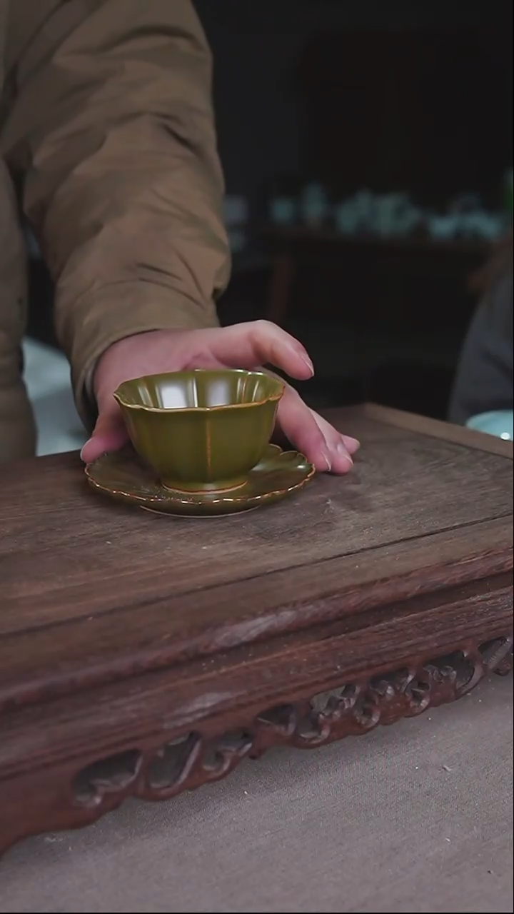 杯茶叶末杯垫加宝相杯