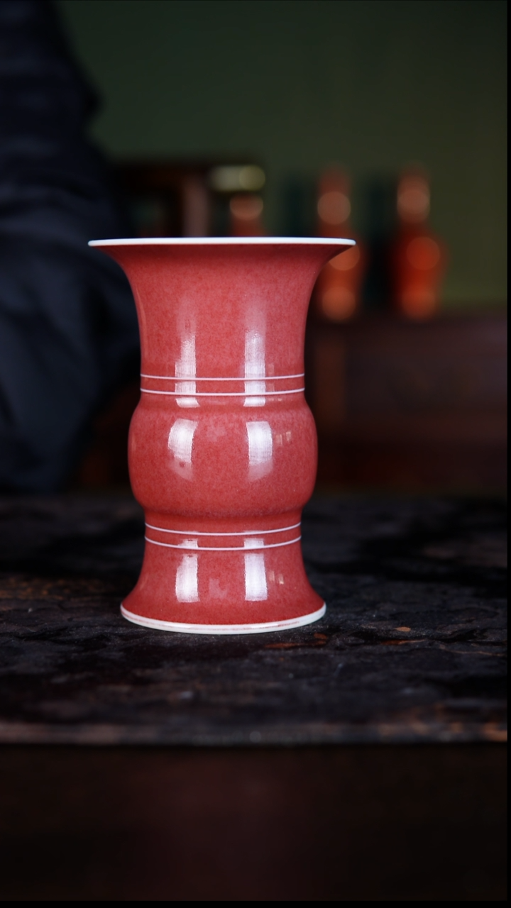 杯子白泥豇豆红高温铜红釉