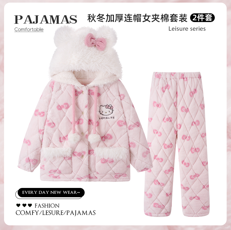 冬季可外穿2025雪花绒睡衣女卡通新款保暖家居服加绒加厚套装