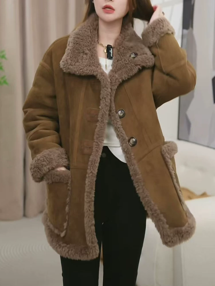 中年女装双面双穿立领百搭皮毛一体外套女x加厚妈妈装中长款上衣