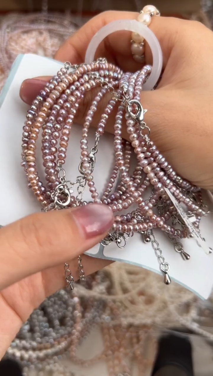 未镶嵌福利淡水珍珠无核*强光粉紫色手链（无核3/4mm）