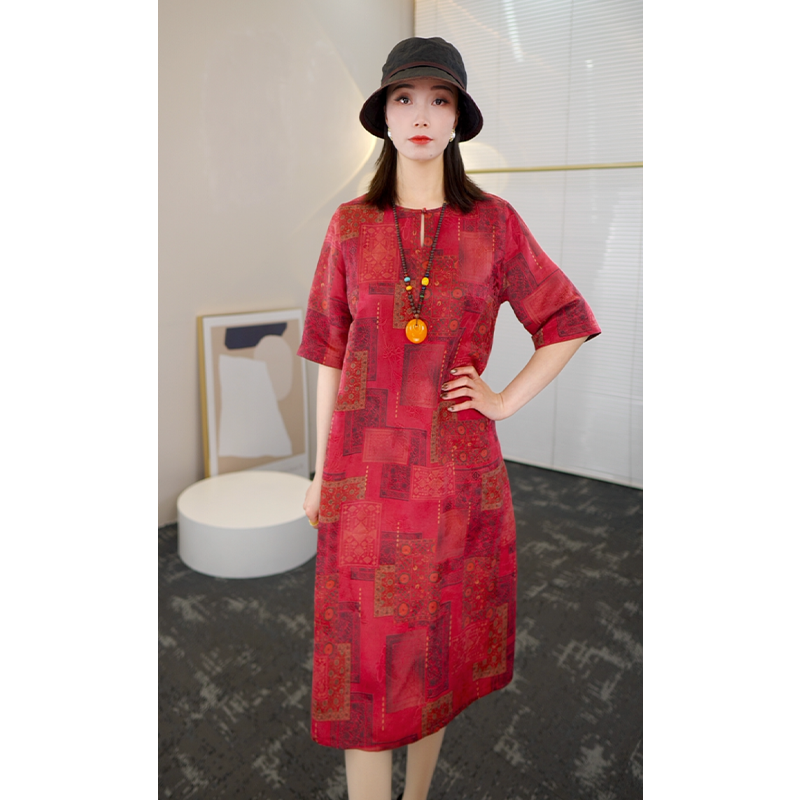 2025夏季时尚双面大牌杭州香云纱桑蚕丝连衣裙女气质妈妈真丝裙子