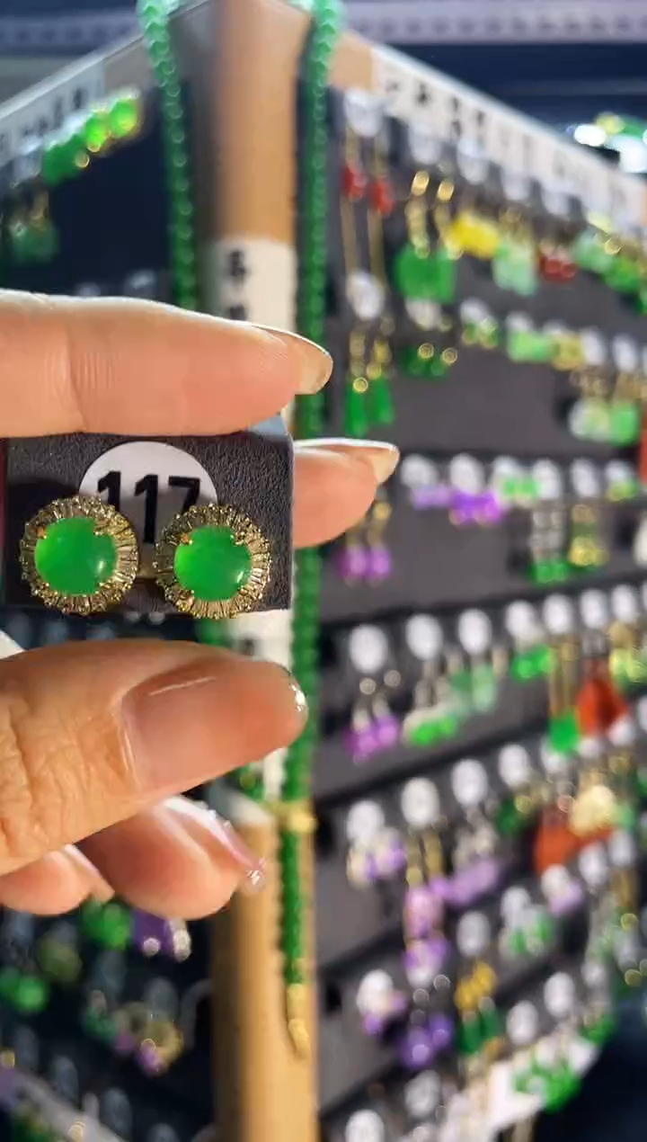 【闪购商品】翡翠耳饰银S925镶嵌117..