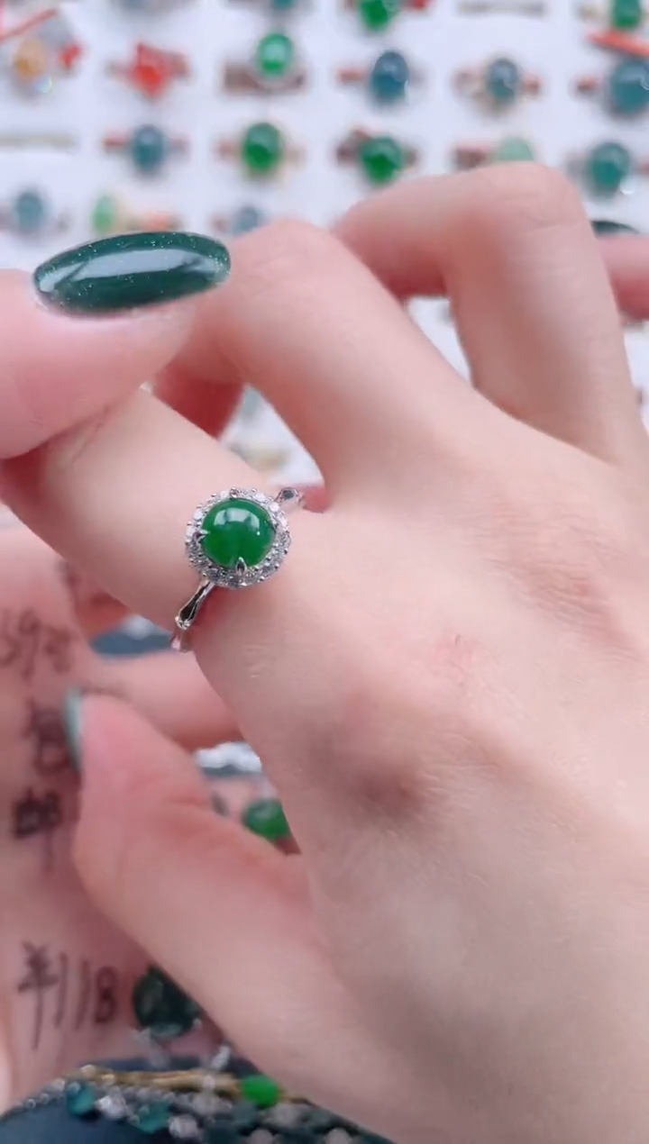 银S925镶嵌戒指翡翠天然翡翠