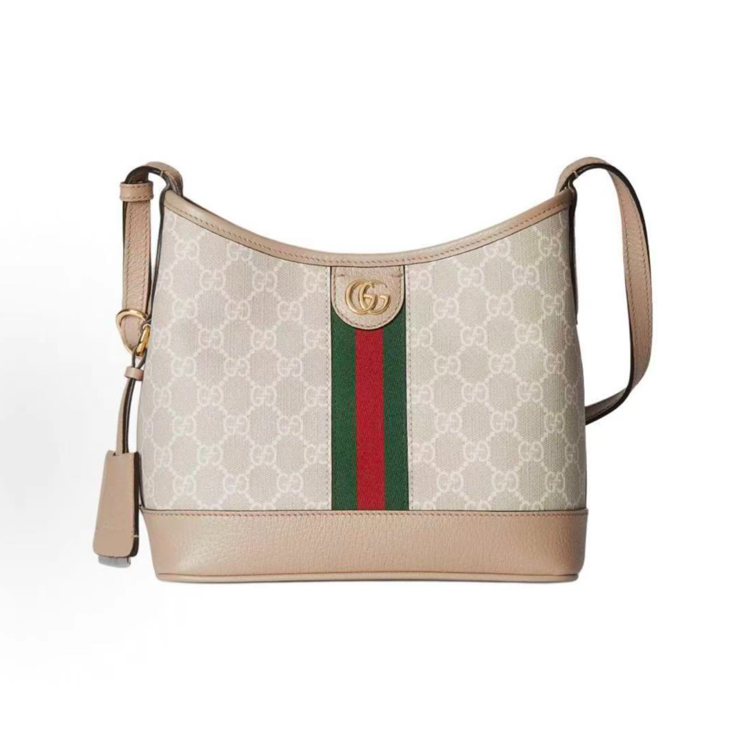 99新 GUCCI/古驰 Ophidia系列 燕麦色老花Hobo水桶包 