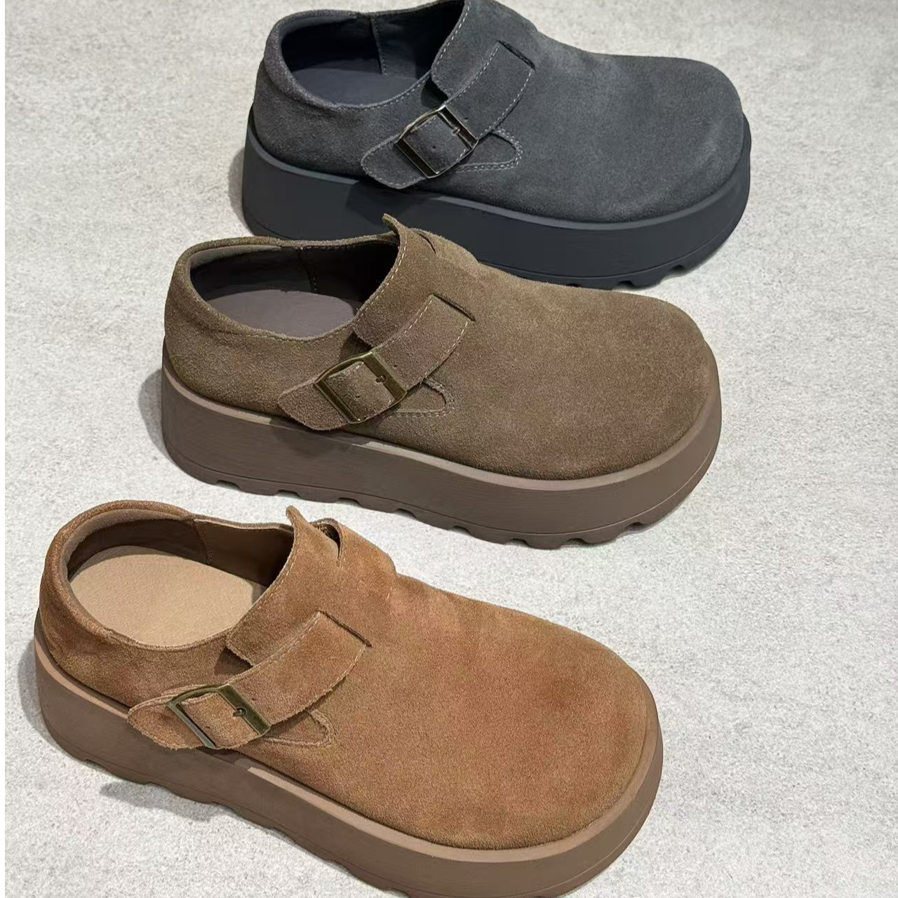 【唯品专属】150新款厚底增高百搭包跟勃肯鞋时尚舒适女鞋