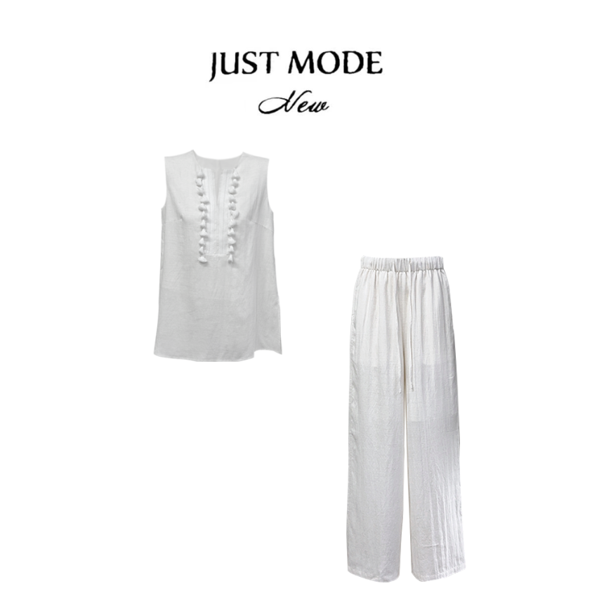 LH【清风白茶】春季简约轻奢时尚套装女上衣+裤子两件套032