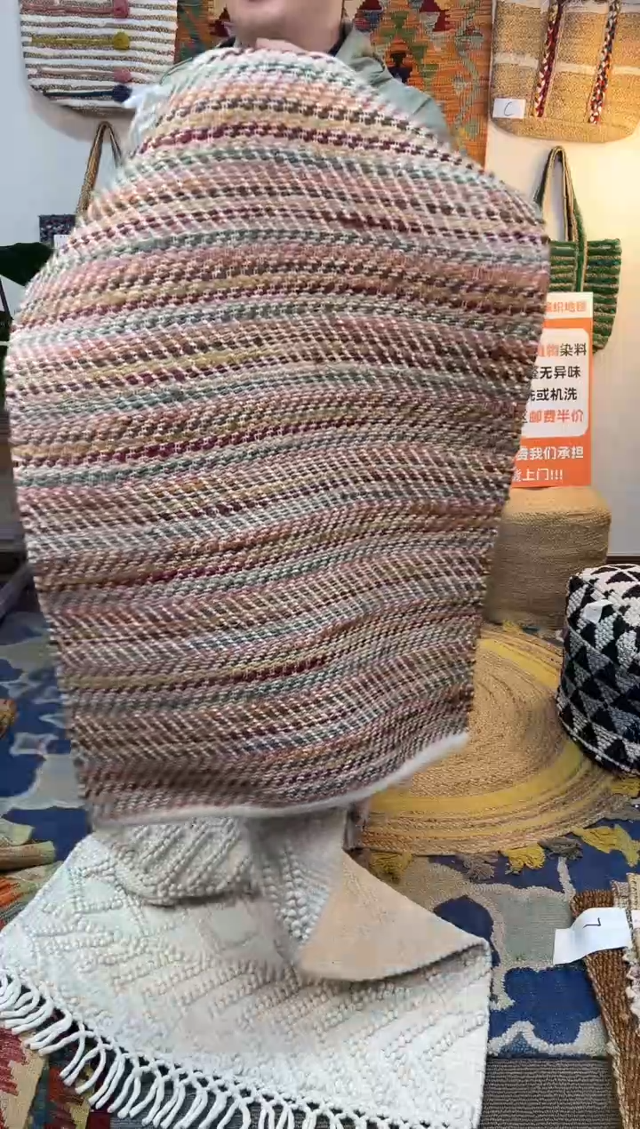 黄麻印度进口手工编织地毯客厅卧室床边毯60*90cm