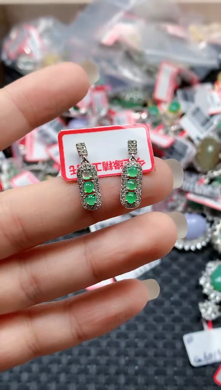 银S925镶嵌戒指翡翠天然A货缅甸翡翠