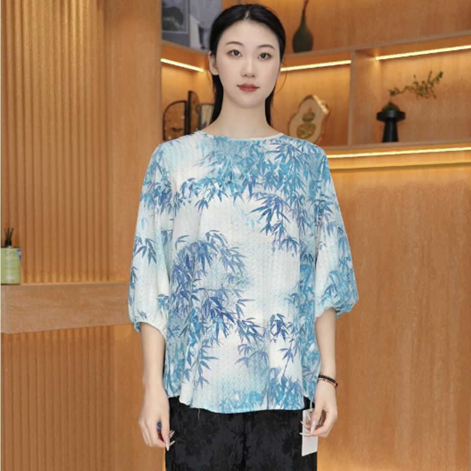 099/上衣夏季新款印花女士休闲小衫宽松套头百搭洋气气质大码