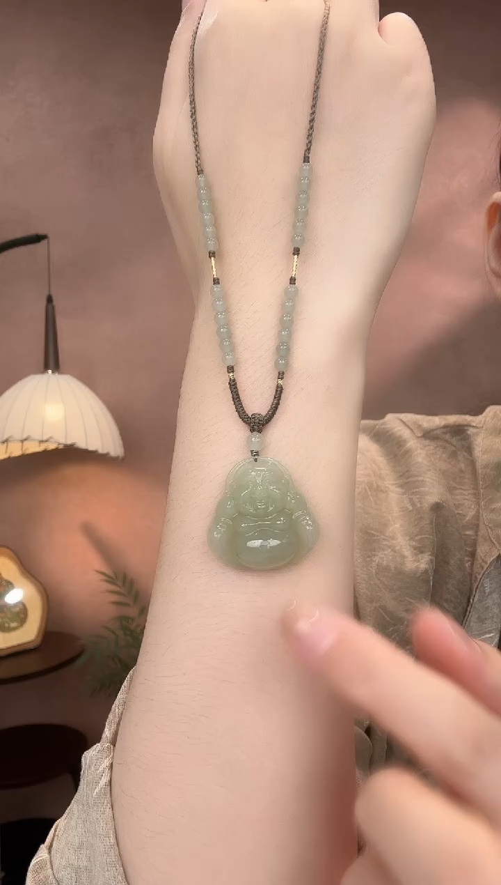 吊坠(赠链)18K金镶嵌和田玉30mm高冰晴水专柜款大肚佛30*30*11.5