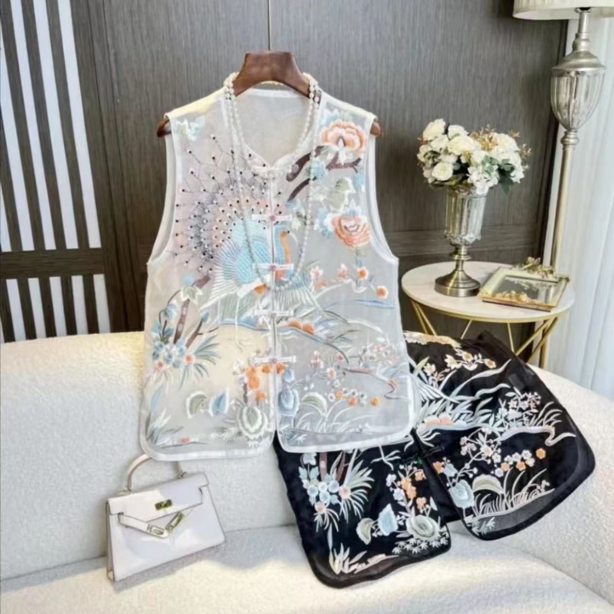 【孔雀开屏】重工刺绣马甲春季中国风双层薄款无袖上衣