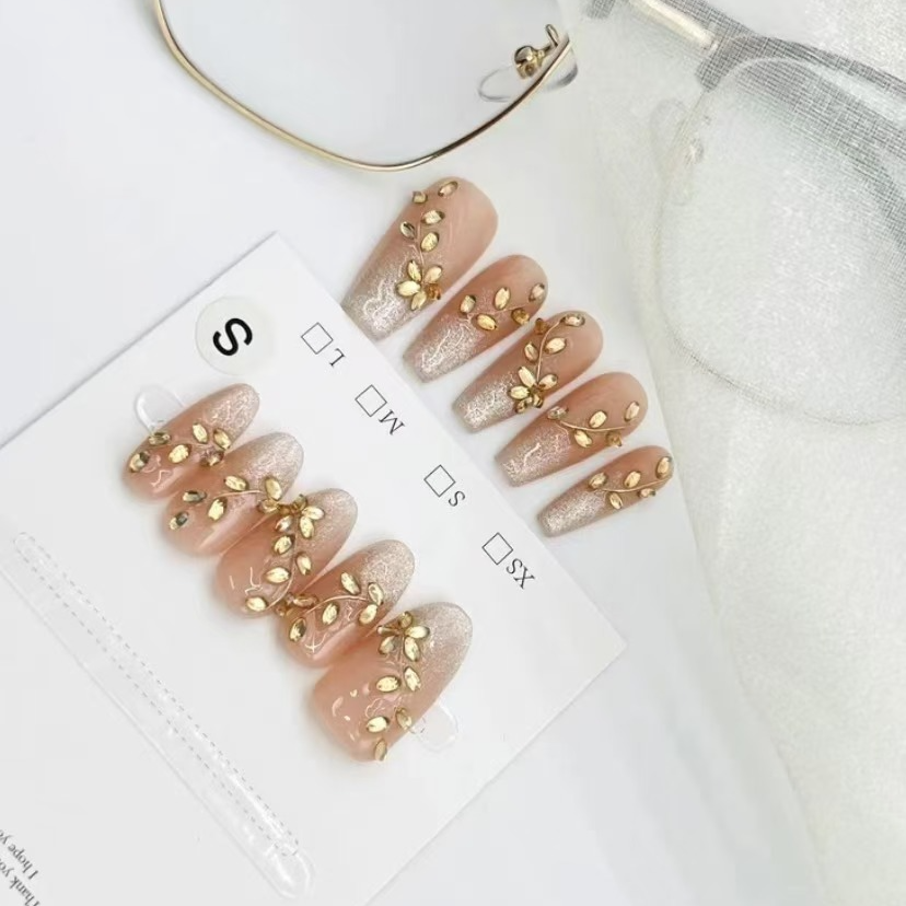 【王者归来】鎏金金叶纯手工穿戴甲高贵气质显白成品甲片高级感ins