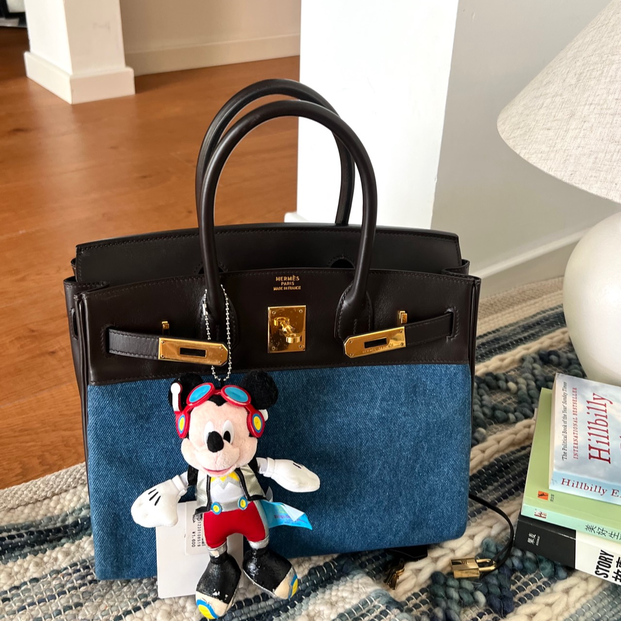 95新 Hermes/爱马仕 牛仔帆布拼皮birkin30包 14824893