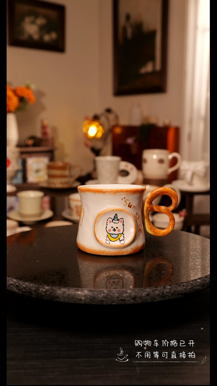 陶瓷便携款景德镇小猫杯  手绘釉下彩