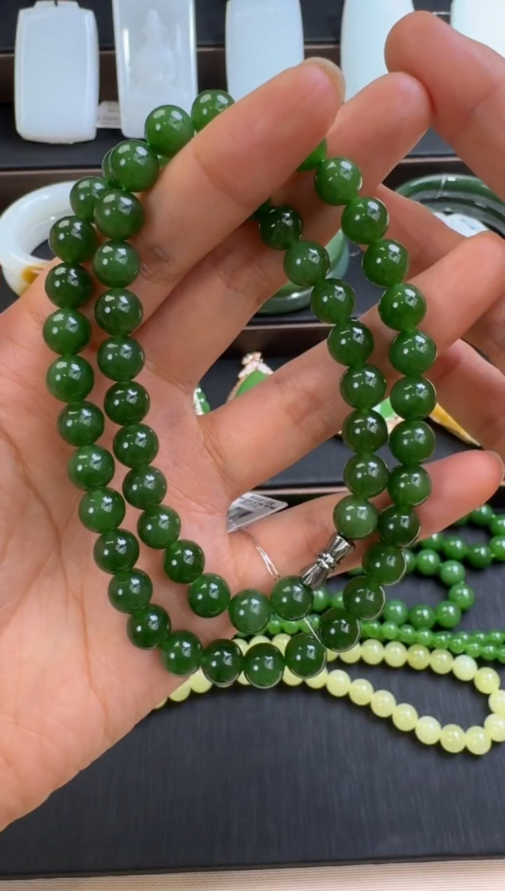 项链未镶嵌和田玉8mm碧玉妈妈链