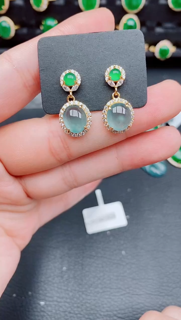 【闪购商品】翡翠耳饰银S925镶嵌天然a货翡翠384