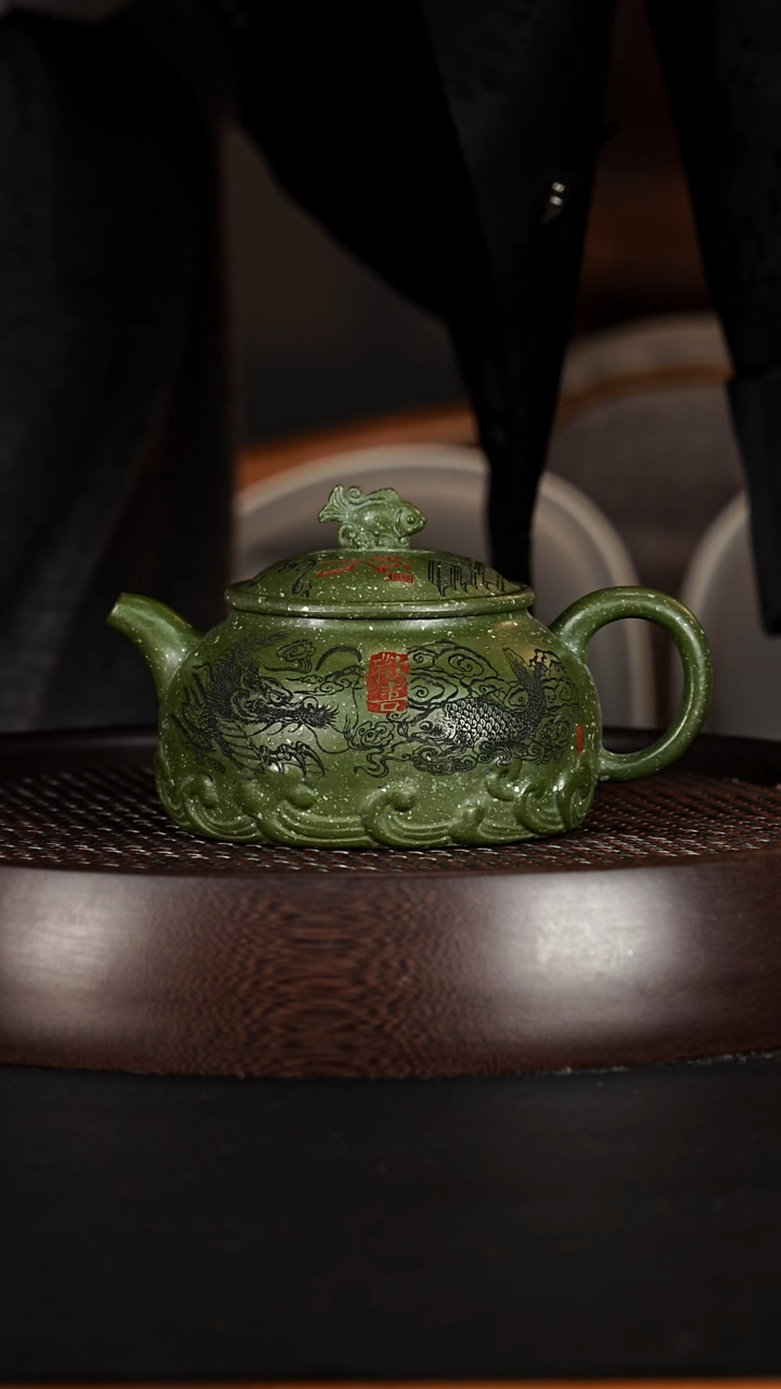 茶壶紫砂宜兴紫砂壶银星砂墨绿泥乘风破浪280cc