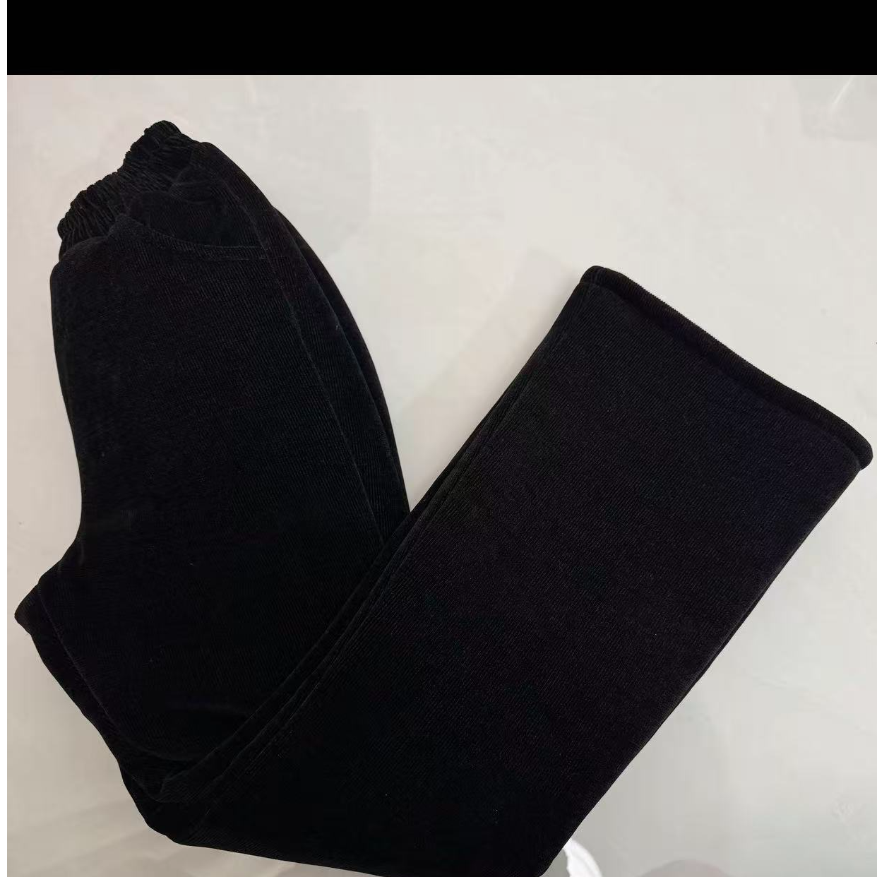 微喇裤暖裤黑色长裤裤子加绒加厚竖条纹黑绒冬季保暖家居棉裤纯色